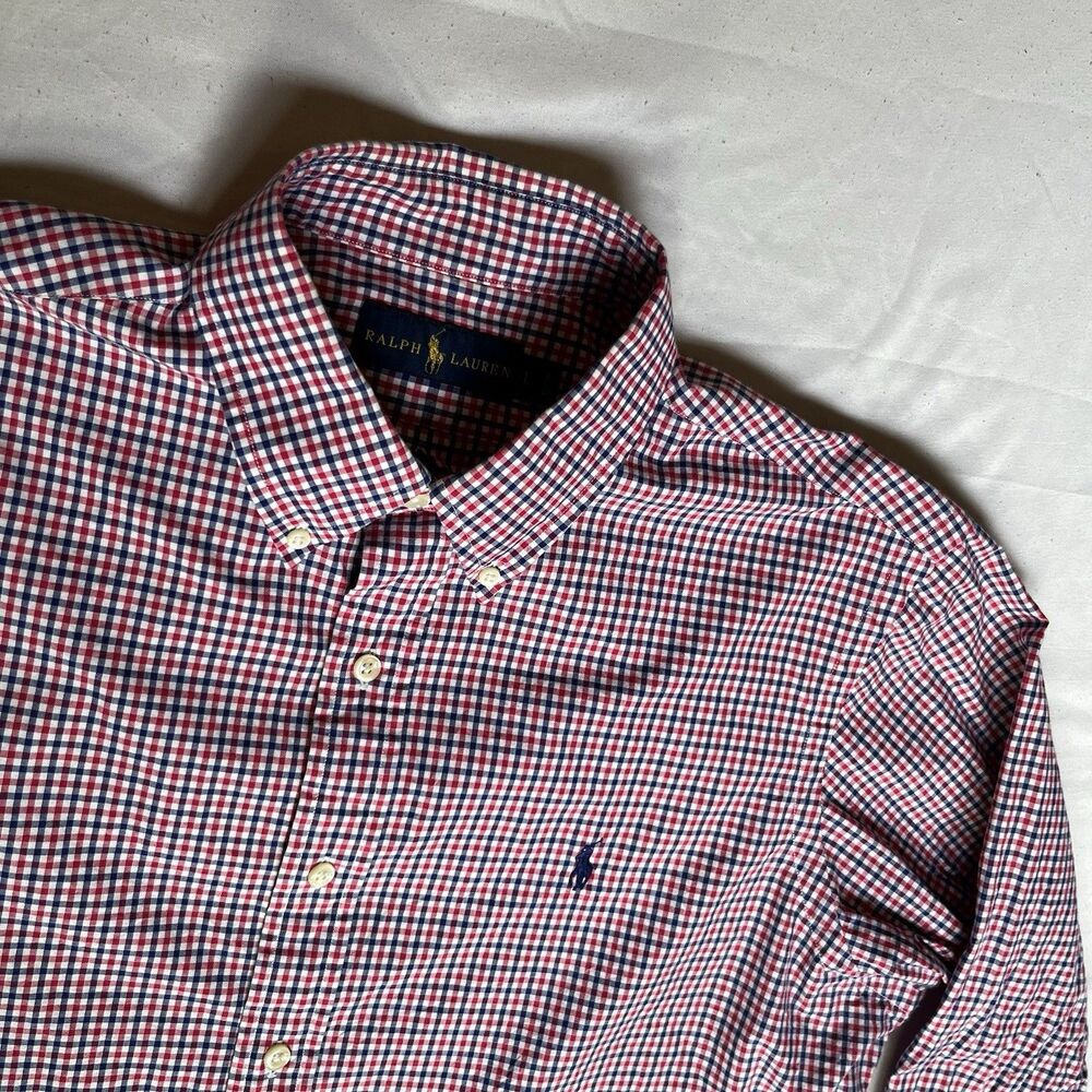 Ralph Lauren Classic Button Up Red/White/Blue Plaid Check Men’s L Large Pony USA
